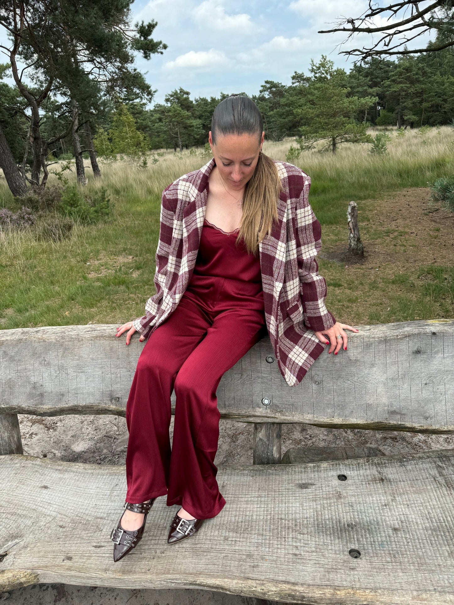 Satijnen broek Burgundy