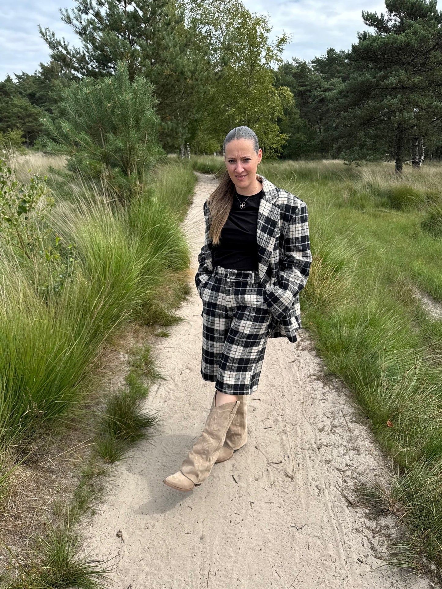 Oversized geruite blazer Londen zwart