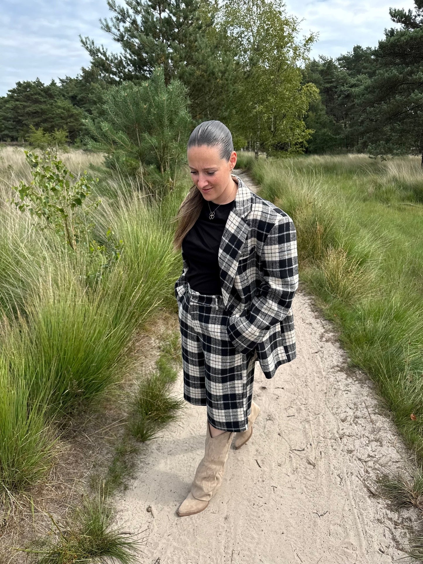 Oversized geruite blazer Londen zwart