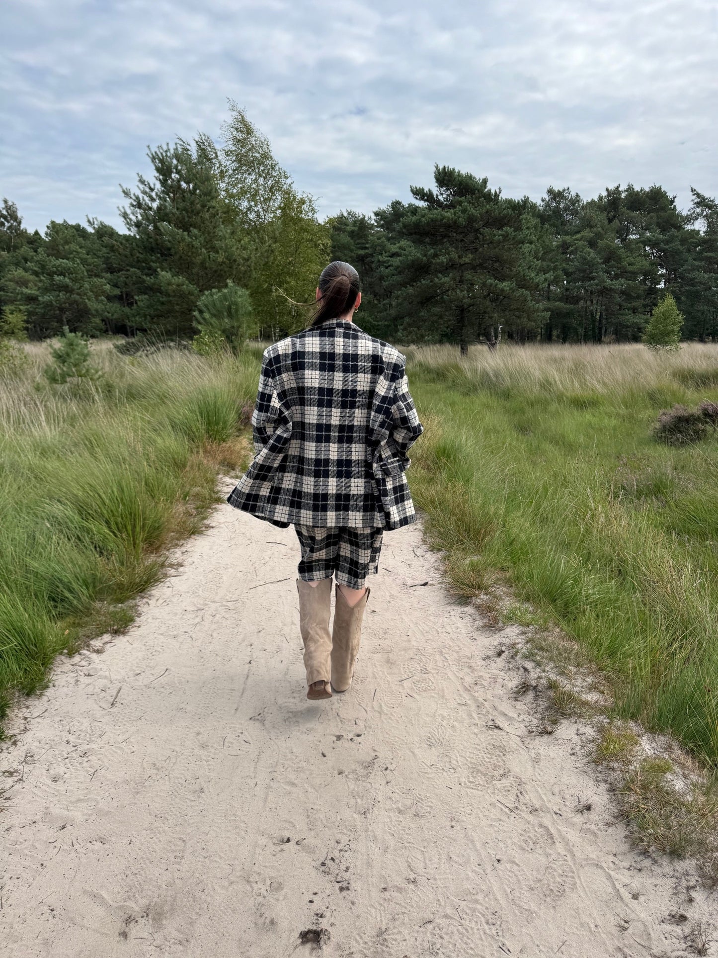 Oversized geruite blazer Londen zwart