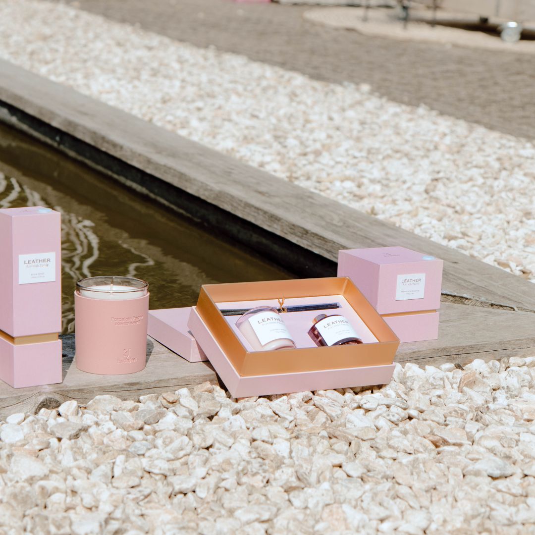 Pink leather porcelain peony gift pack