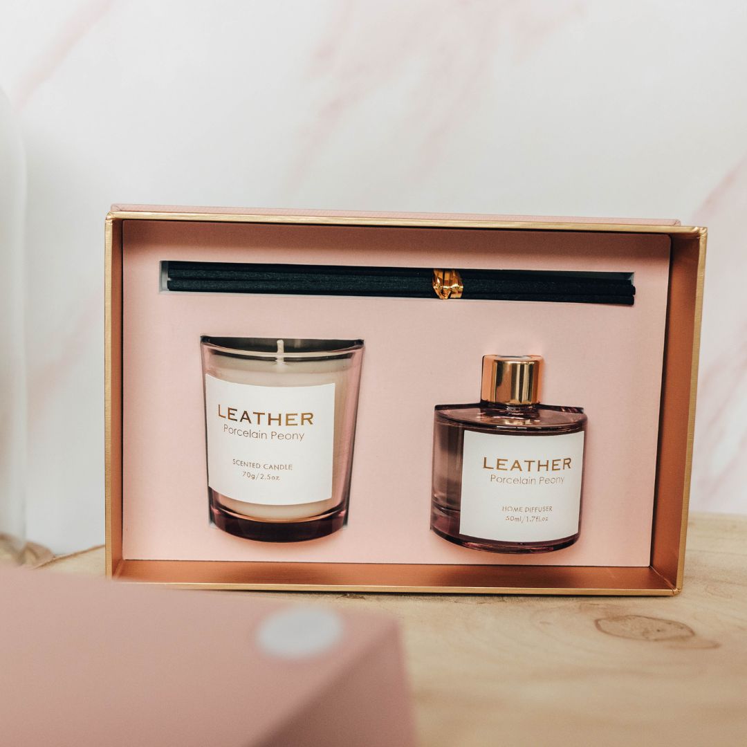 Pink leather porcelain peony gift pack