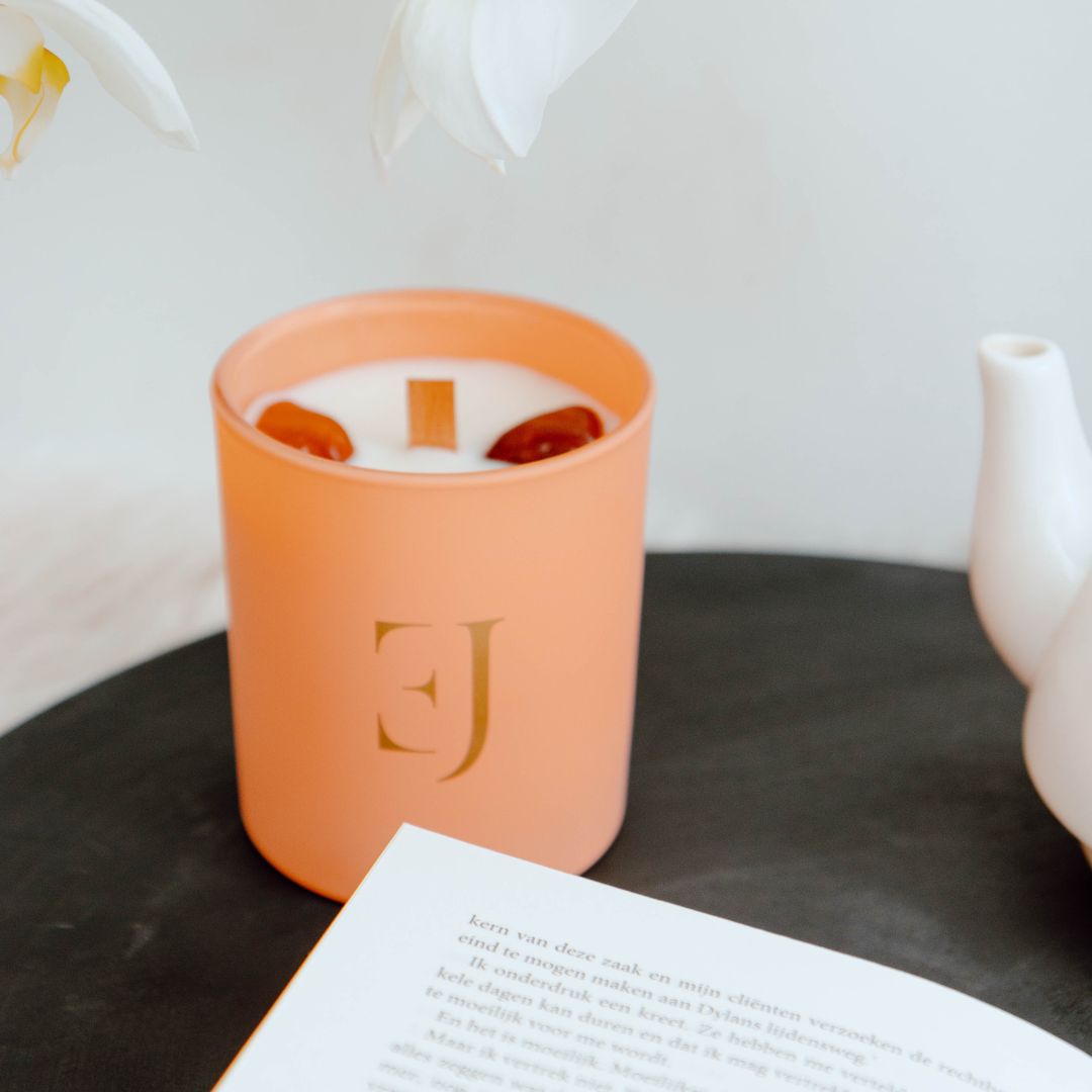 Crystal candle red carnelian motivation