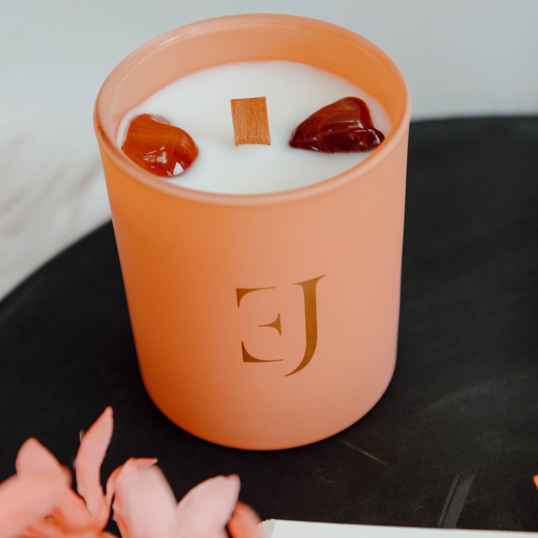 Crystal candle red carnelian motivation