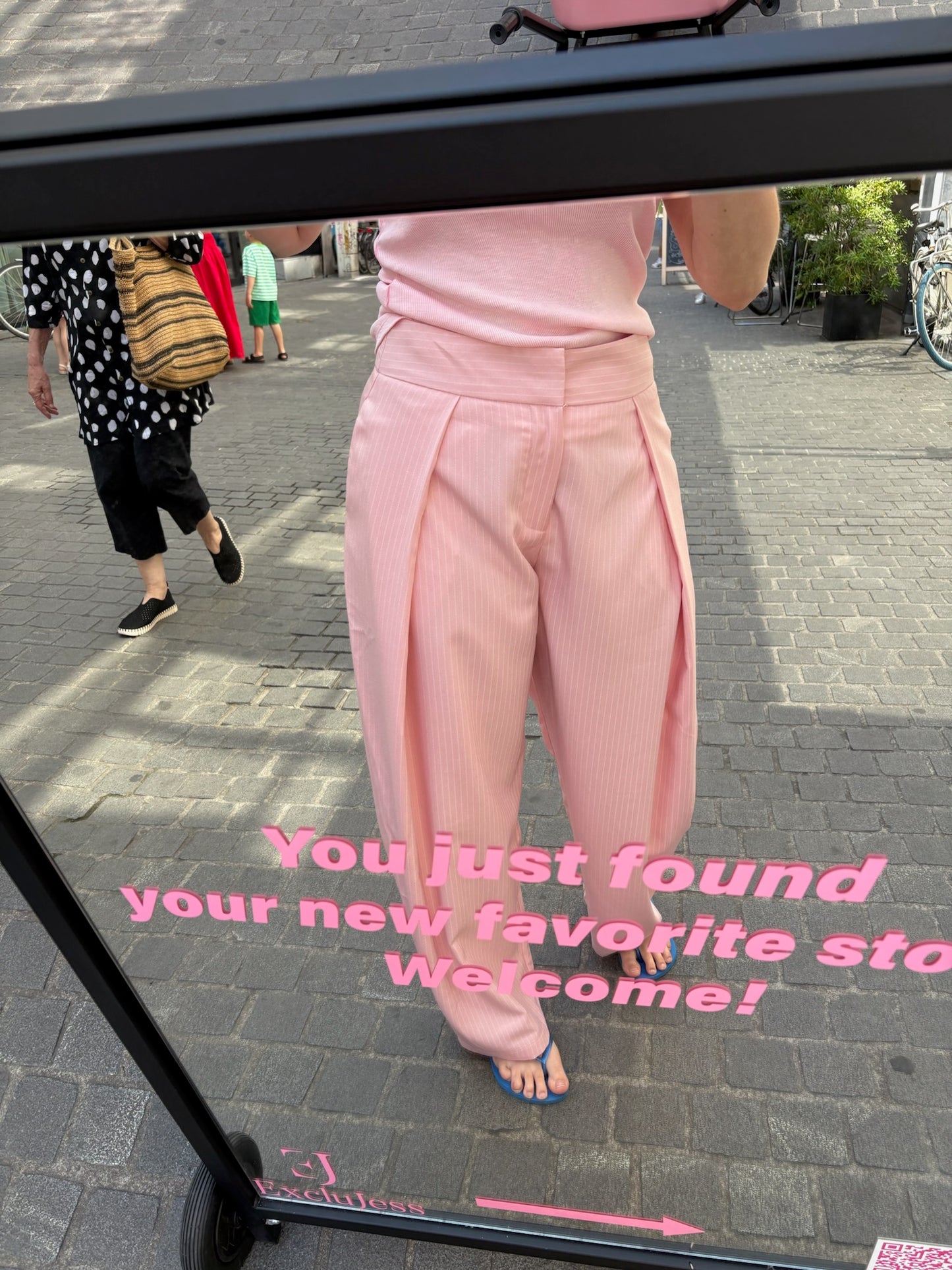 Roze Vicky streepjes broek