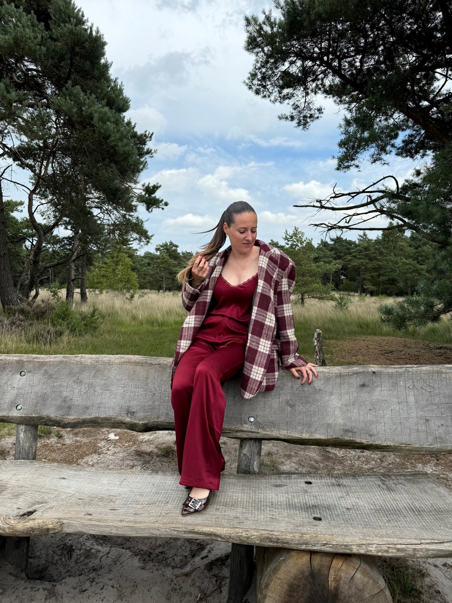 Satijnen broek Burgundy