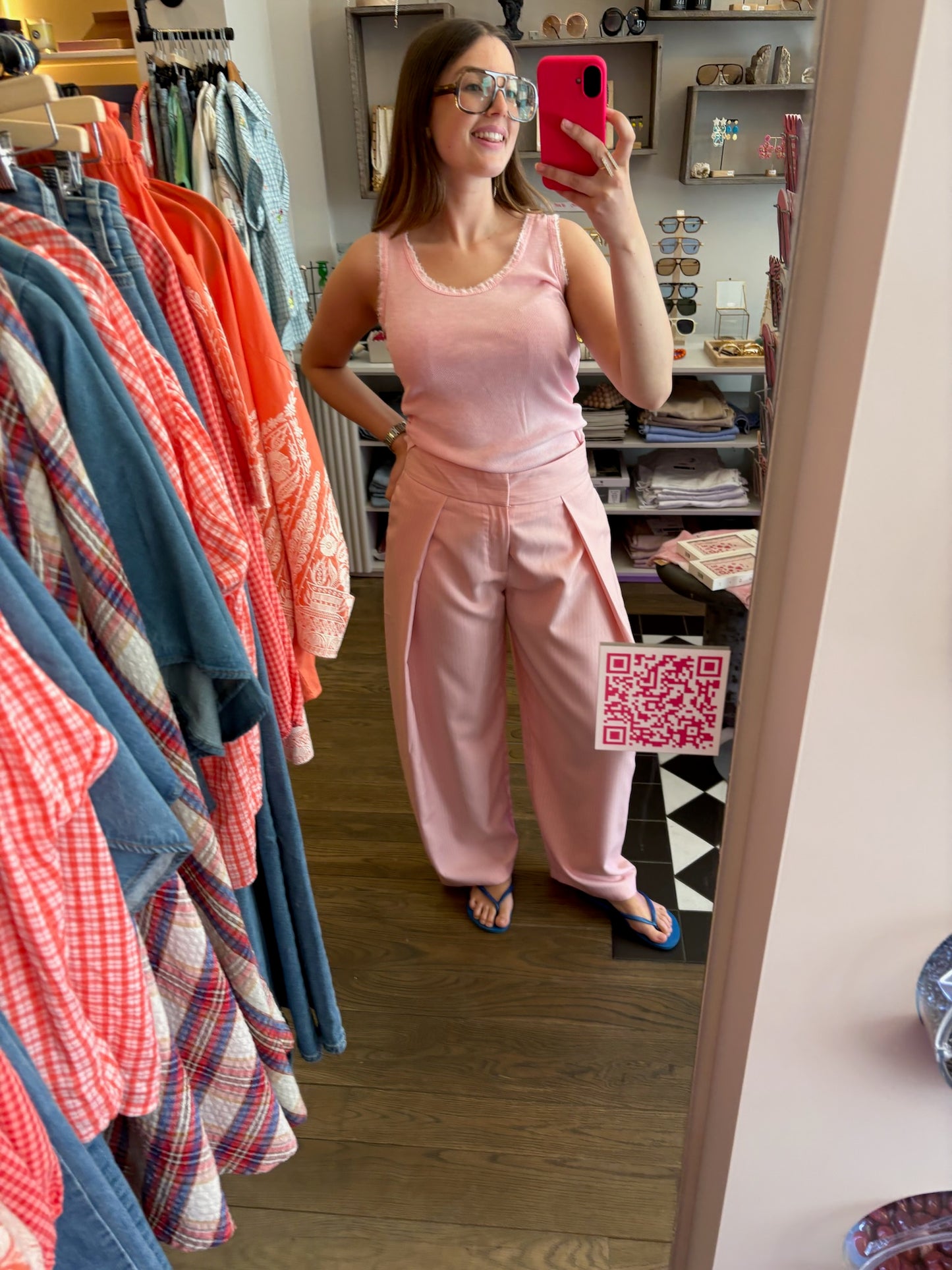 Roze Vicky streepjes broek