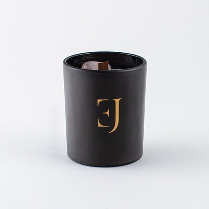 Black luxury scented candle with crystals and unique chain