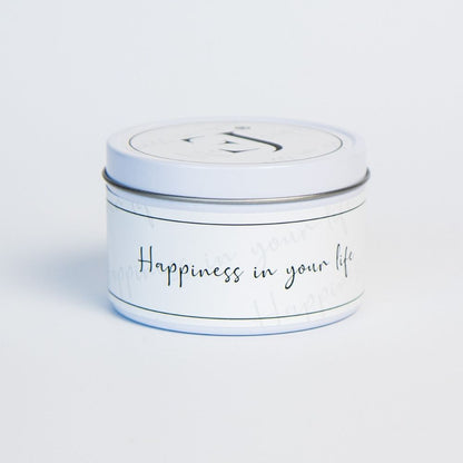 Quote kaars in blik – Happiness in your life