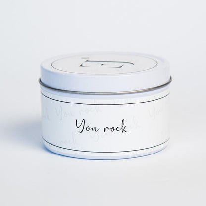 Quote candle in tin – You rock