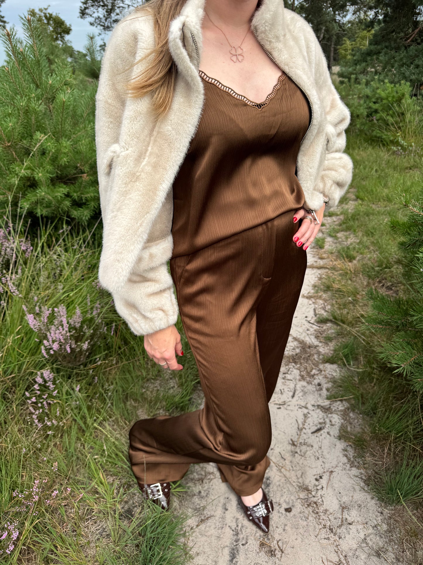 Satijnen broek Coffee