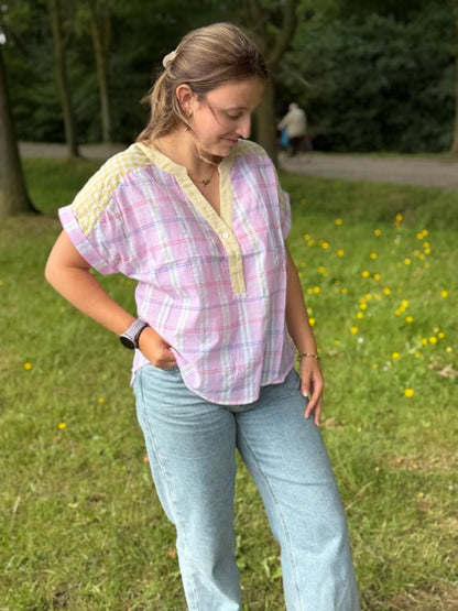 Lena – Pastel geruite blouse dames
