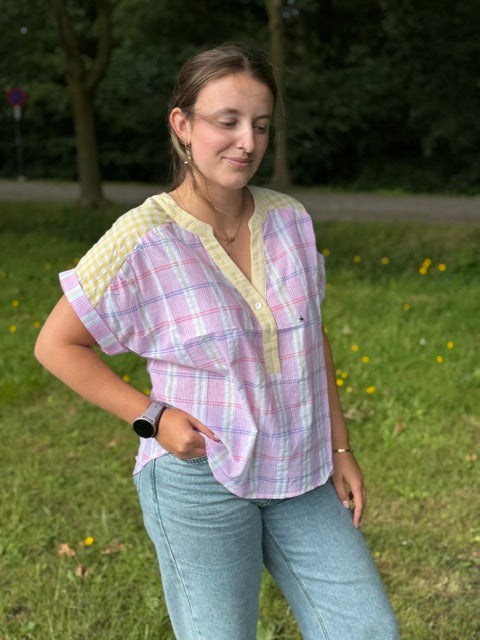 Lena – Pastel geruite blouse dames