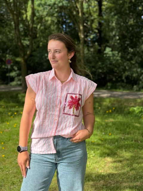 Fien – Gestreepte blouse met palmprint dames