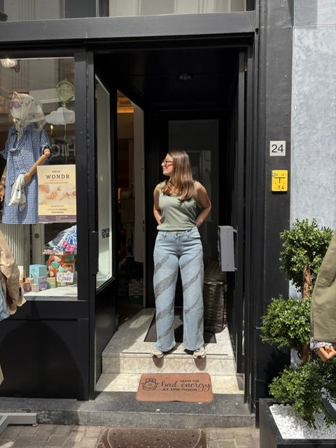 Wide leg jeans met kristallen dames