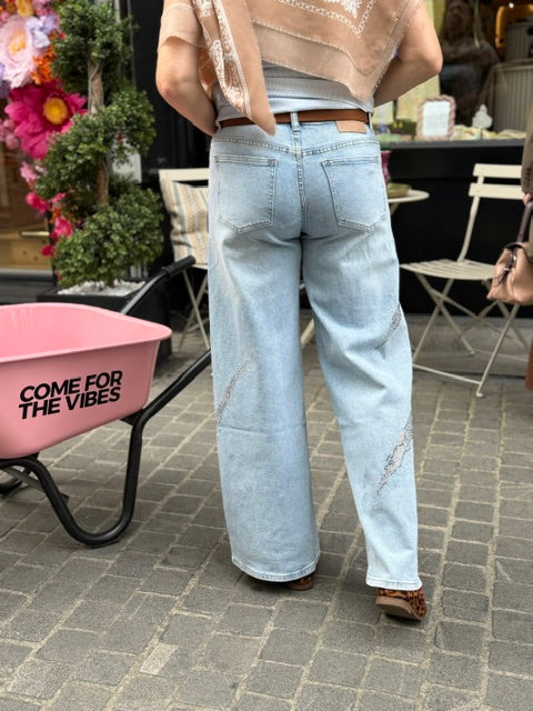 Glam Kristallen Wide Jeans achterkant