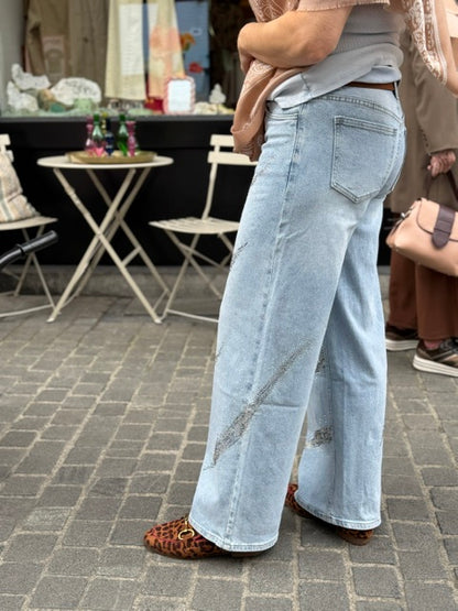 Glam Kristallen Wide Jeans voorkant
