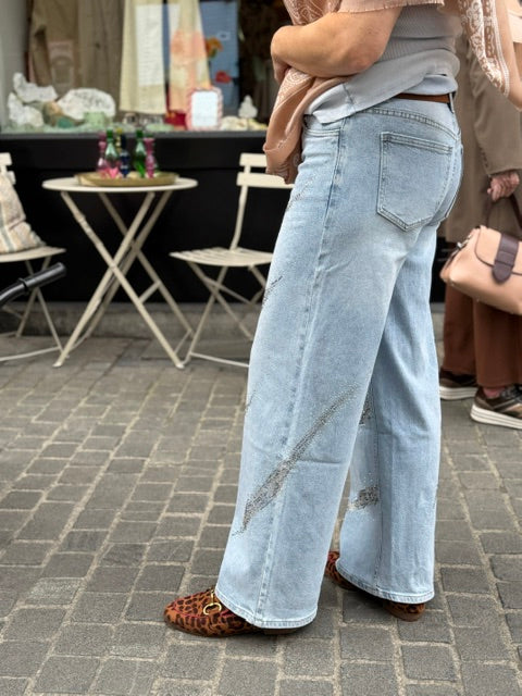 Glam Kristallen Wide Jeans voorkant