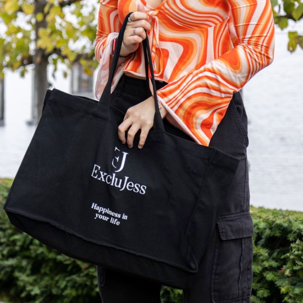 Shoppingtas ‘Happiness in your life’ – zwart
